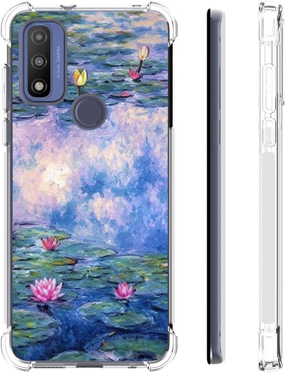 Compatible con Motorola Moto G Pure Flowers, lirios de agua, pintura al óleo vintage, arte gráfico para Moto Case Niñas Mujeres, funda transparente