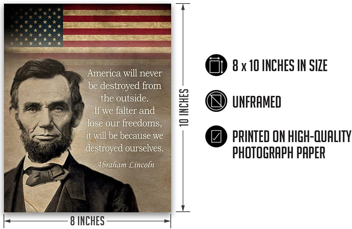 Govivo Cita histórica de Abraham Lincoln – Impresión artística de decoración de pared del presidente patriótico estadounidense – ilustraciones sin