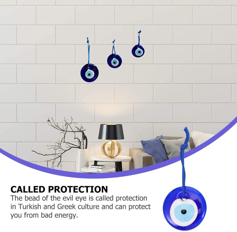 Adorno colgante de ojo azul turco para colgar en la pared, 2 piezas con protección de cuerda, amuleto de buena suerte, amuleto para colgar en la