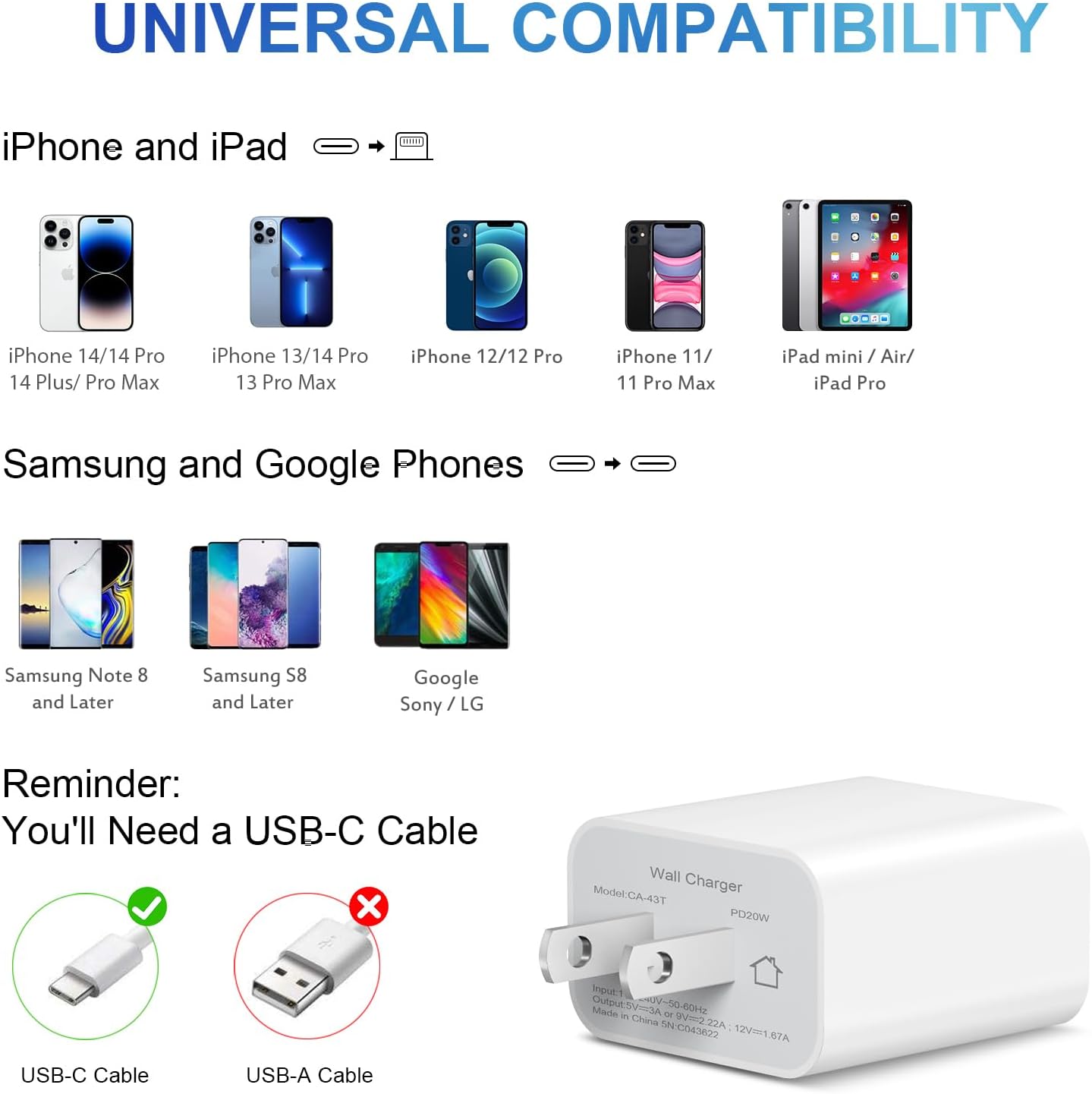 Cargador de pared USB C de 10 pies para iPhone 15, paquete de 2 cargadores para iPad Pro, cargador de ayuno para iPhone 15iPhone 15 ProiPhone 15 Pro