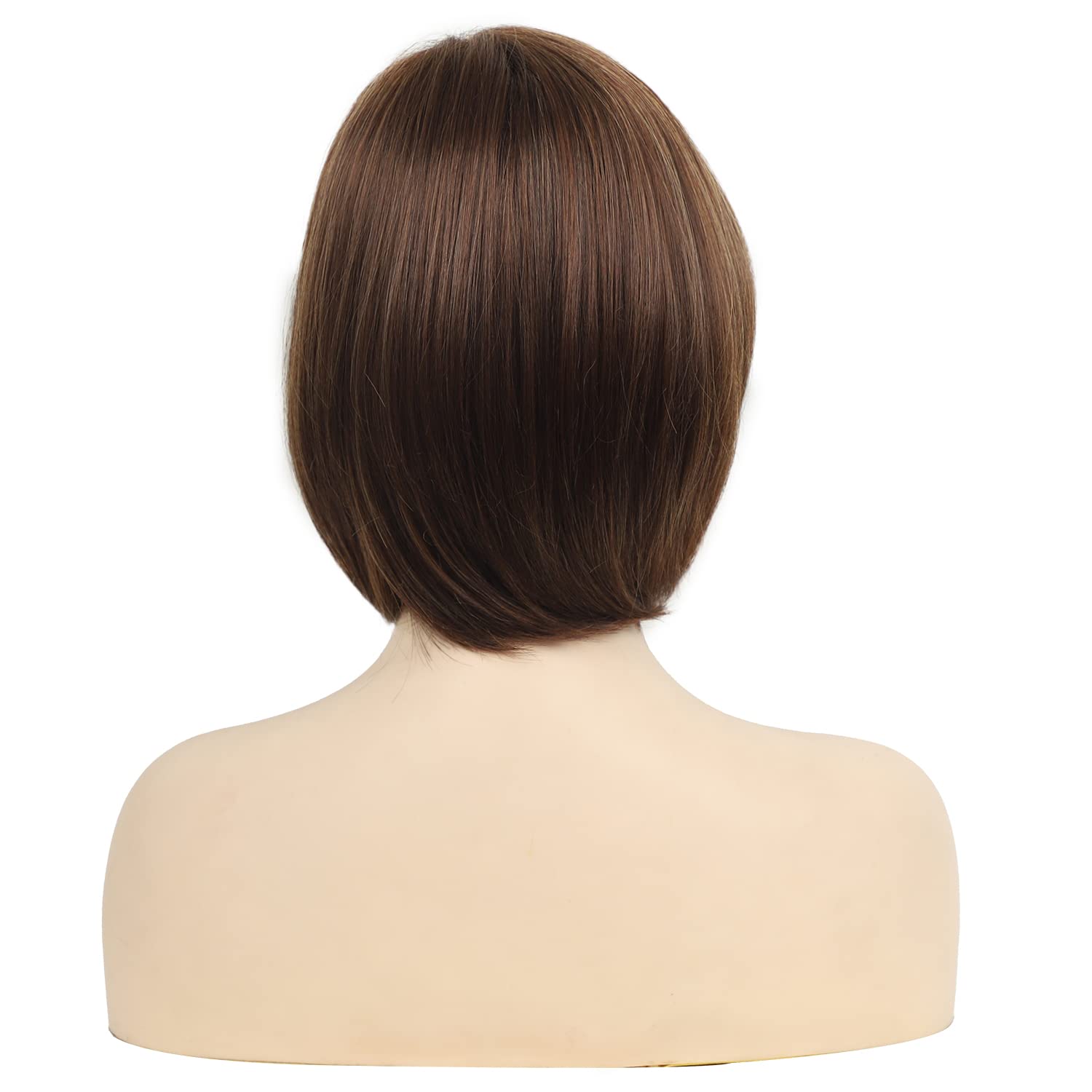 RENERSHOW Peluca sintética corta de color marrón con flequillo para mujer, peluca sintética con flequillo de aspecto natural, peluca de fiesta diaria