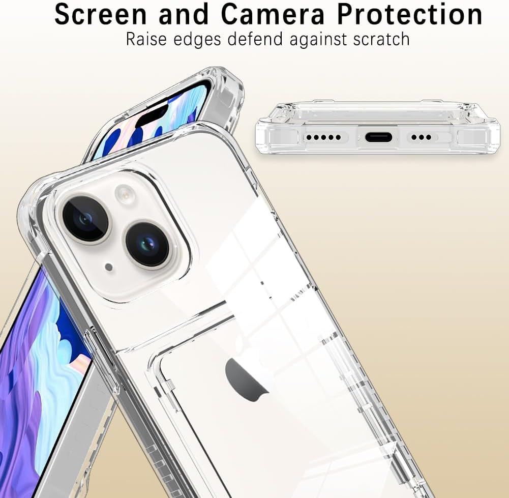 ZIYE Funda diseñada para iPhone 15 con tarjetero, funda tipo cartera para 15, para guardar hasta 3 tarjetas de crédito, funda transparente