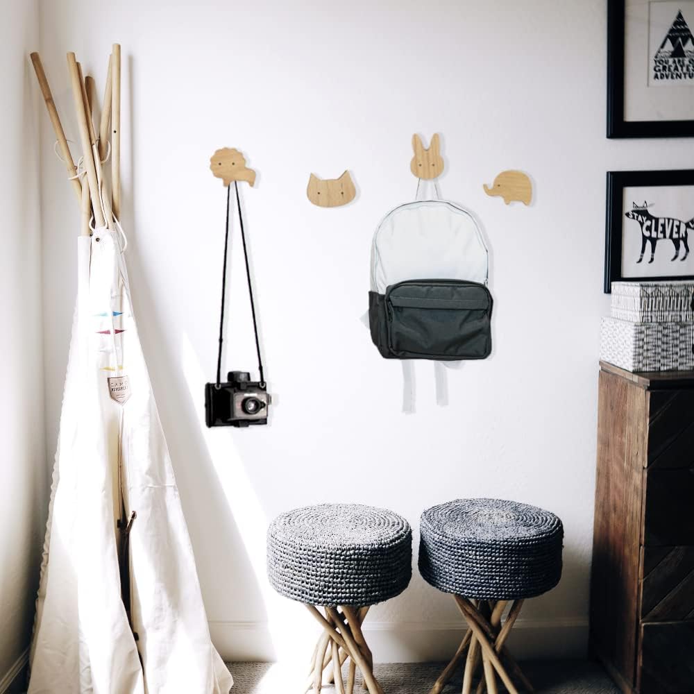 Bonitos ganchos de pared de madera de animales  5 x animales terrestres  Ganchos decorativos para colgar abrigos, sombreros, bolsos, mochilas,