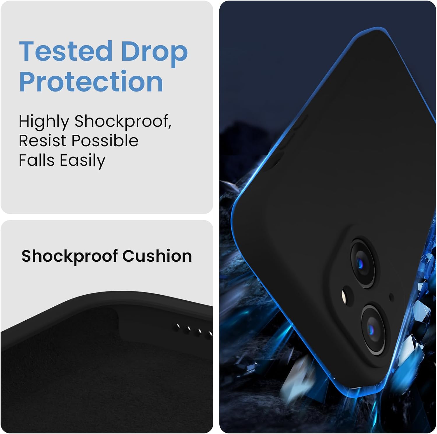 FireNova Funda diseñada para iPhone 15, funda de silicona mejorada protección de cámara con 2 protectores de pantalla, forro interior de microfibra