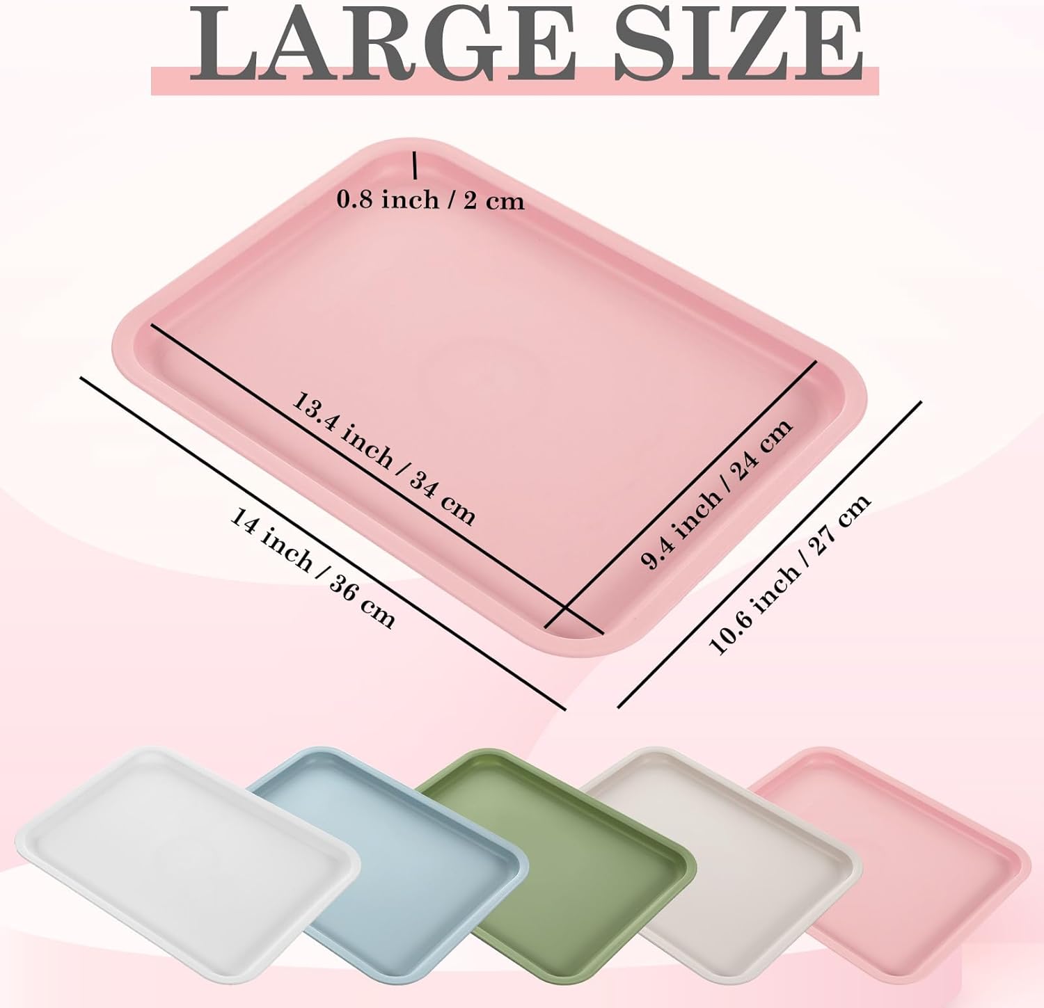 Uiifan 20 bandejas de plástico grueso para servir comida rápida a granel, 5 colores, bandejas de comida para cafetería, bandejas rectangulares para