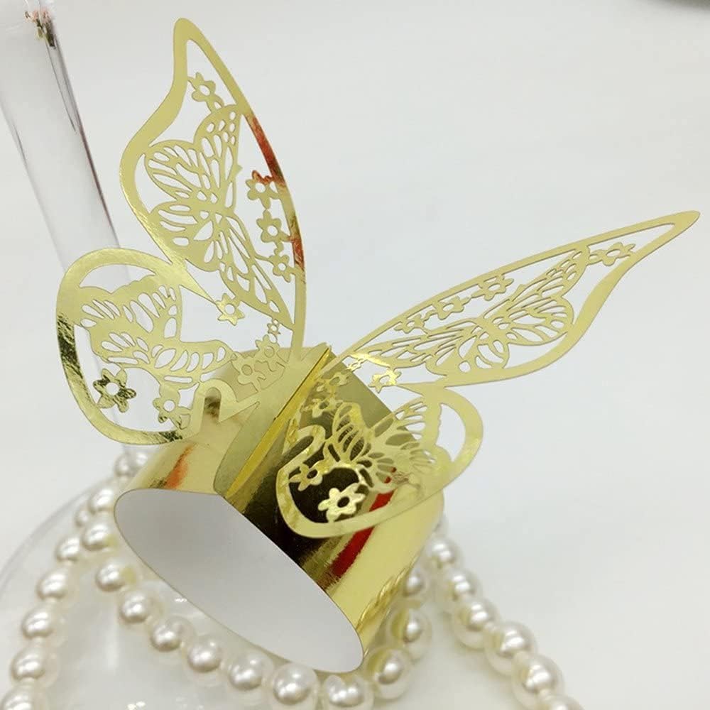 100 servilleteros cortados con láser con forma de mariposa para servilletas de papel de aluminio para bodas, fiestas, servilletas, decoración de
