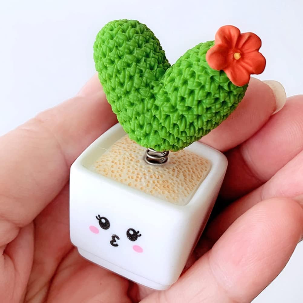 ihreesy Cabezal tembloroso de primavera, 4 piezas de decoración de automóvil de cactus, cabeza agitadora de primavera, creativa, decoración de