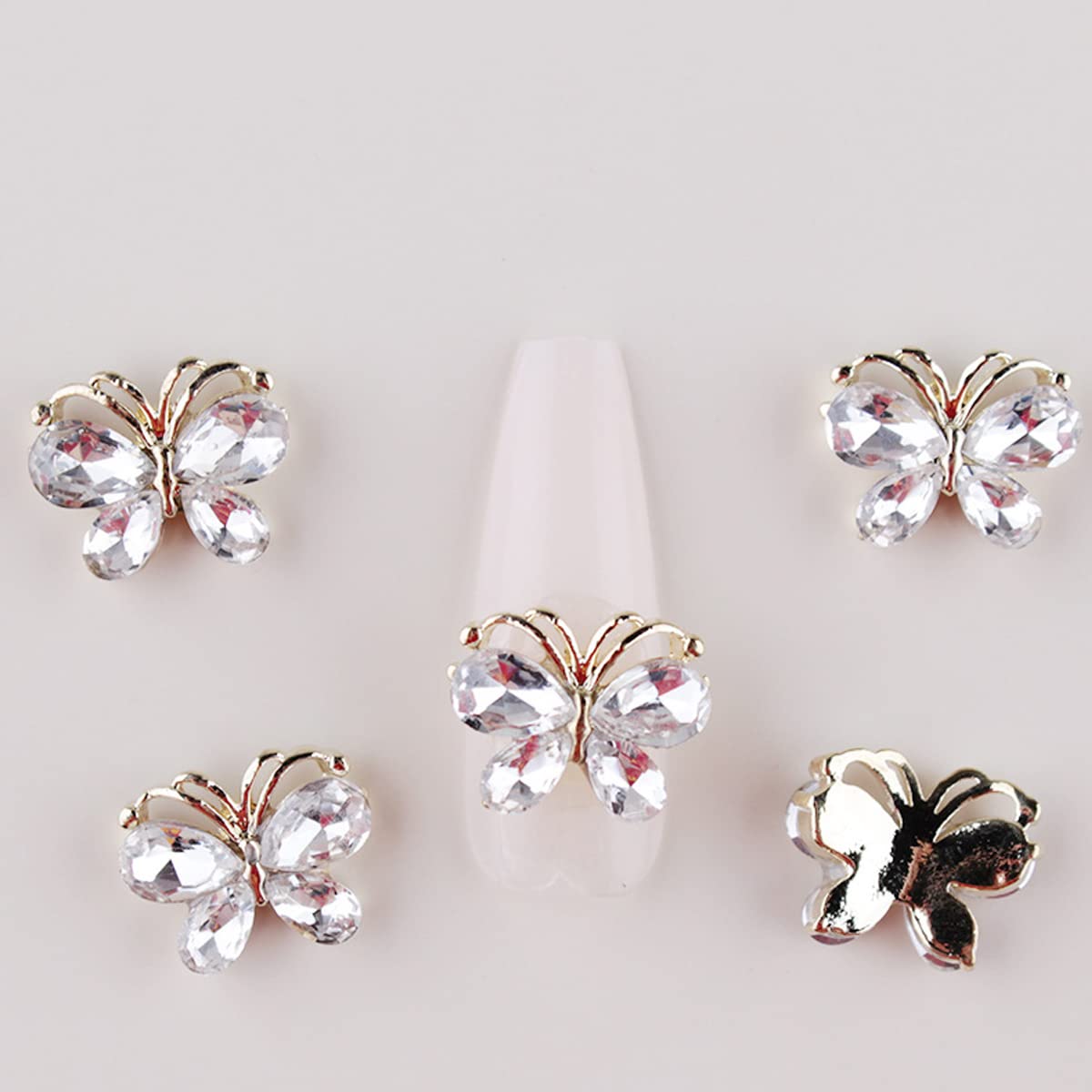 10 dijes de aleación 3D de mariposa para uñas, gemas de uñas, diamantes de imitación brillantes con forma de mariposas de cristal, accesorios para