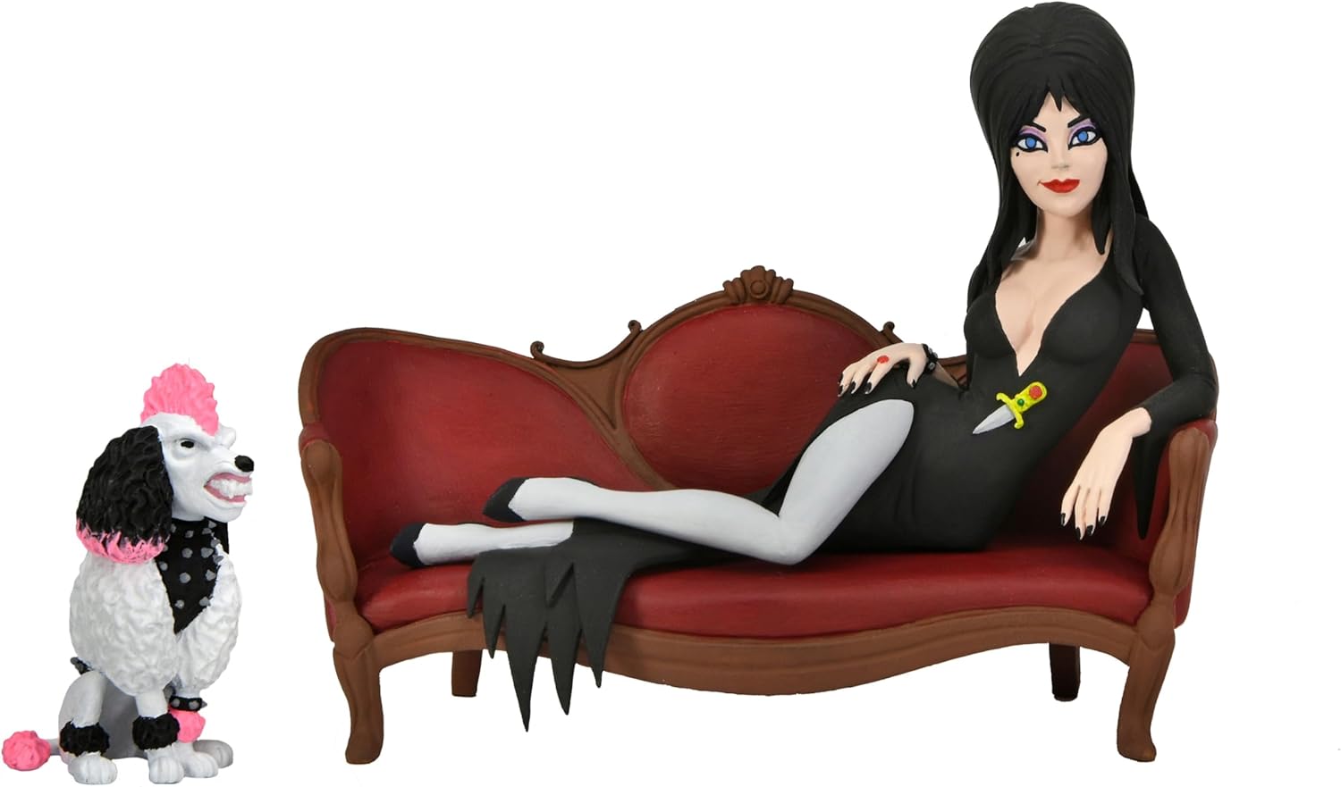 NECA – Juego de figuras de acción de Elvira on Couch (Toony Terrors) de 6 pulgadas en caja
