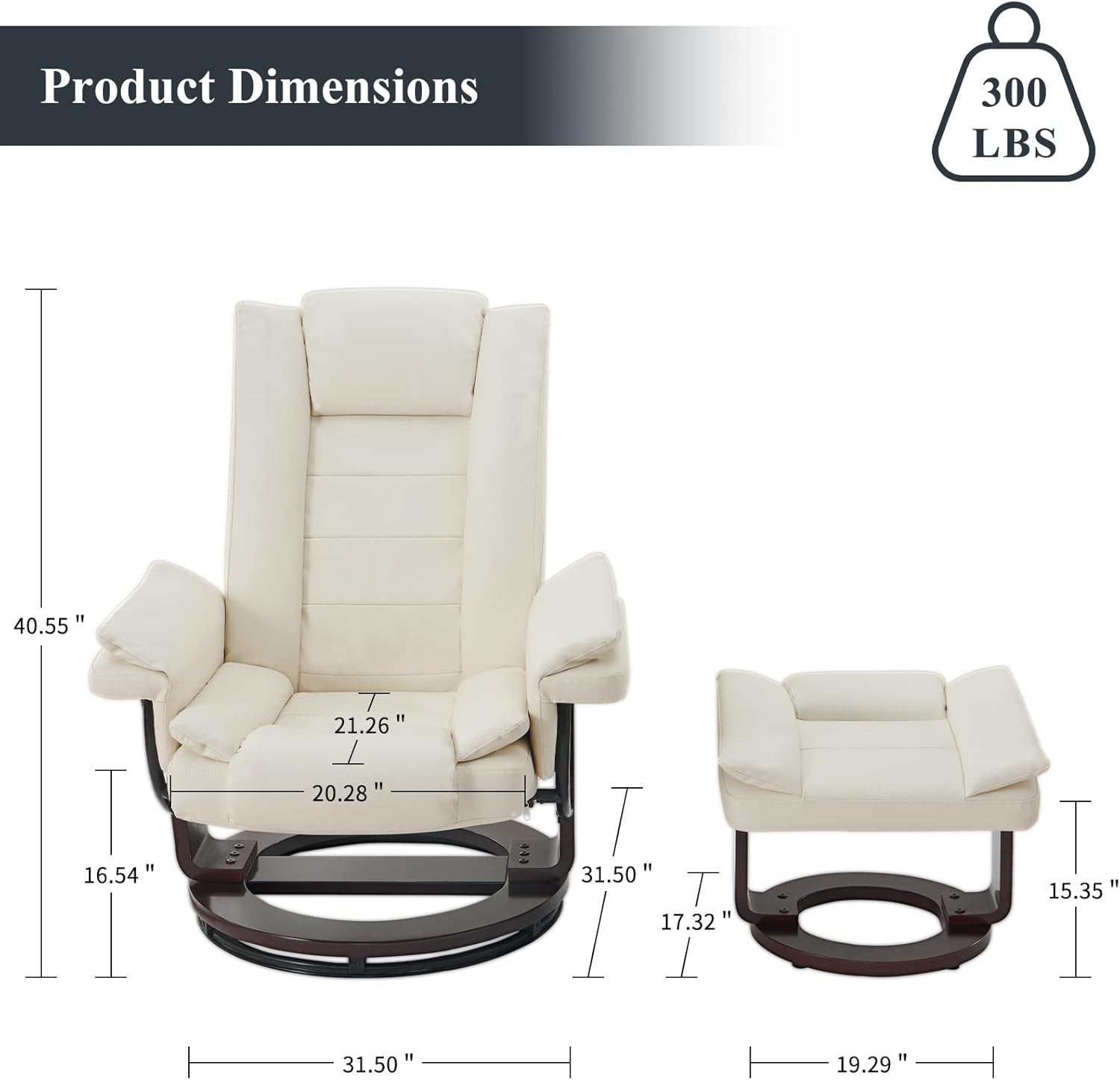 Silla reclinable con otomana giratoria de 360 grados de piel, con reposapiés, silla decorativa de cuero con base de madera para dormitorio, sala de