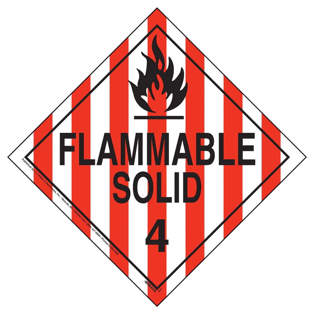 Division 4.1 – Cartel sólido inflamable, redactado, paquete de 25 unidades, vinilo autoadhesivo extraíble de 10.75 x 10.75 pulgadas para