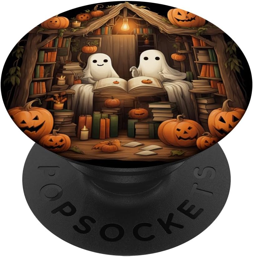 Fantasmas lindos libros de lectura de Halloween bibliotecario amante de los libros PopSockets estándar PopGrip