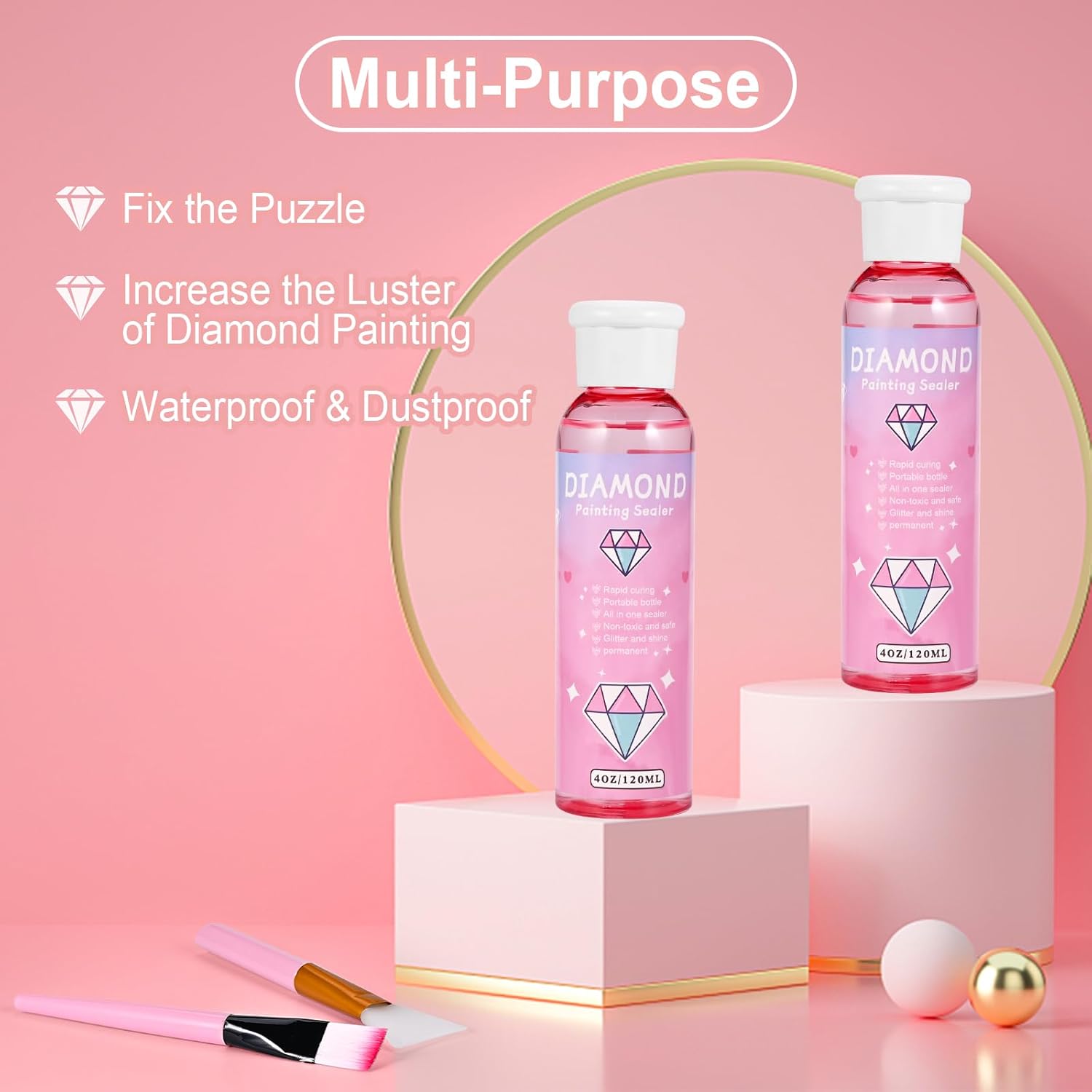 Faburo Paquete de 2 adhesivos para pintura de diamantes (4.1 fl oz*2), accesorios de pegamento para rompecabezas, pegamento transparente con