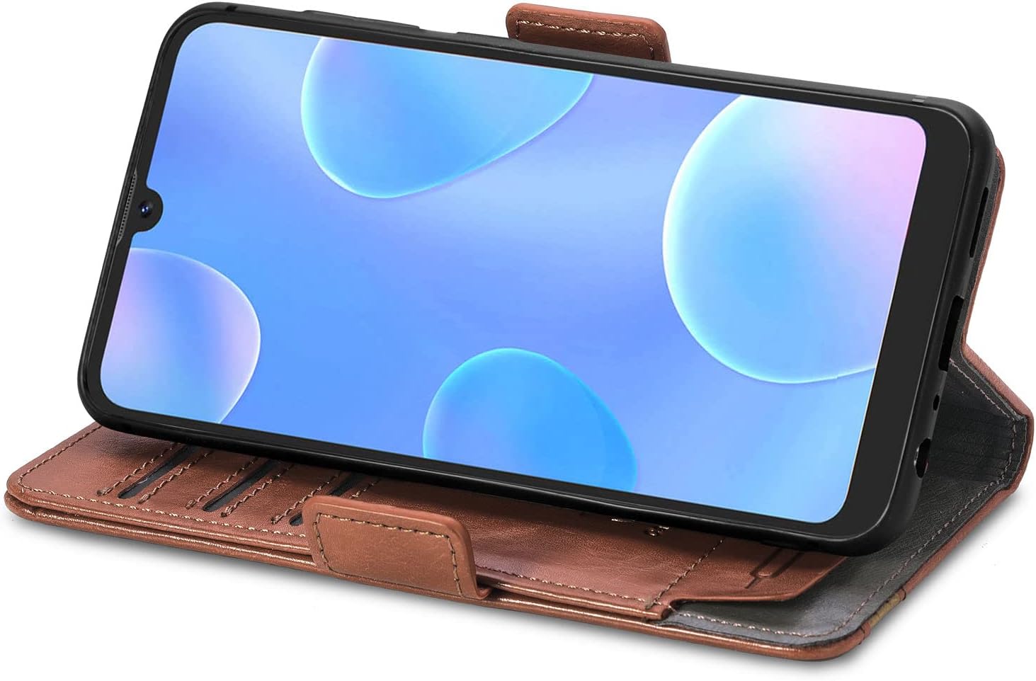 Funda para Honor X7 Cover, Case for Honor Play 30+ Plus Funda de piel sintética con ranuras para tarjetas Funda con soporte abatible Marrón