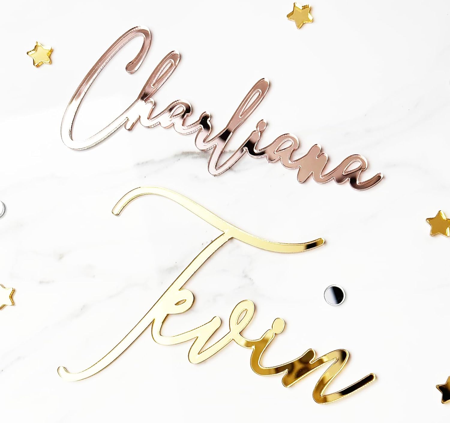 Custom Acrylic Cake Name Plaque  NEXT DAY SHIPPING  Acrylic Cake Name for 4” 6” 8” 10” Cake  Wedding Place Card  Gold Mirror Acrylic  Cake