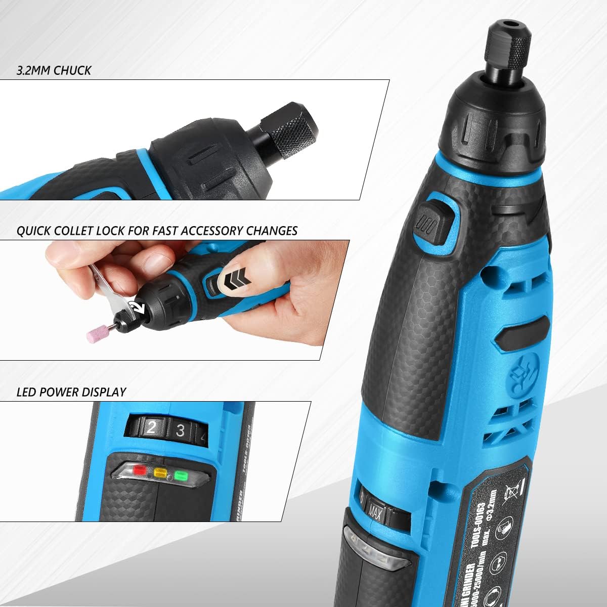 DNA MOTORING TOOLS-00163 – Herramienta giratoria inalámbrica de 12 V, velocidad variable, recargable, juego de mini amoladora inalámbrica para