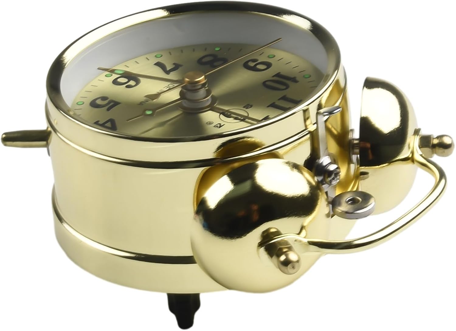Reloj despertador de doble campana de 2.8 in para durmientes pesados, reloj despertador mecánico dorado de herradura, cuerda manual, reloj de metal