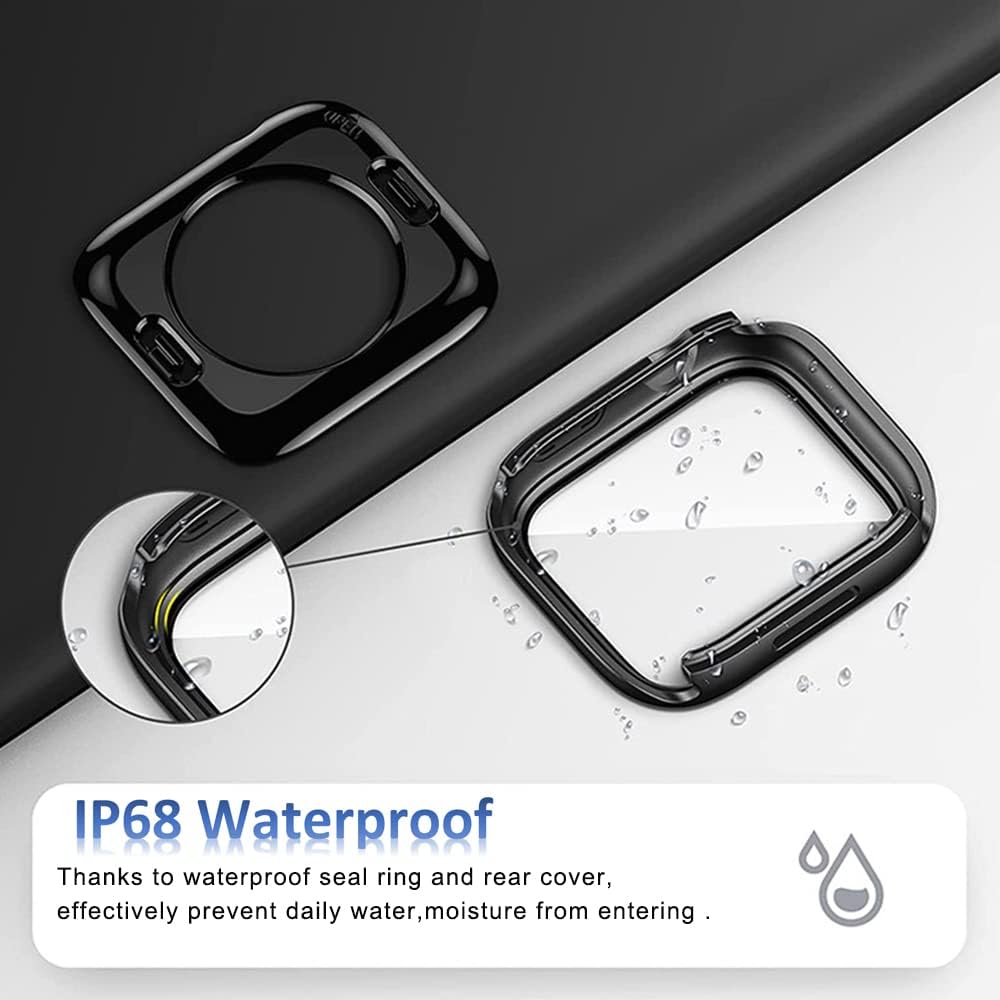 Funda impermeable 2 en 1 para Apple Watch Series 8 y Series 7 de 1.772 in, protector de pantalla de vidrio protector 360 de policarbonato duro +