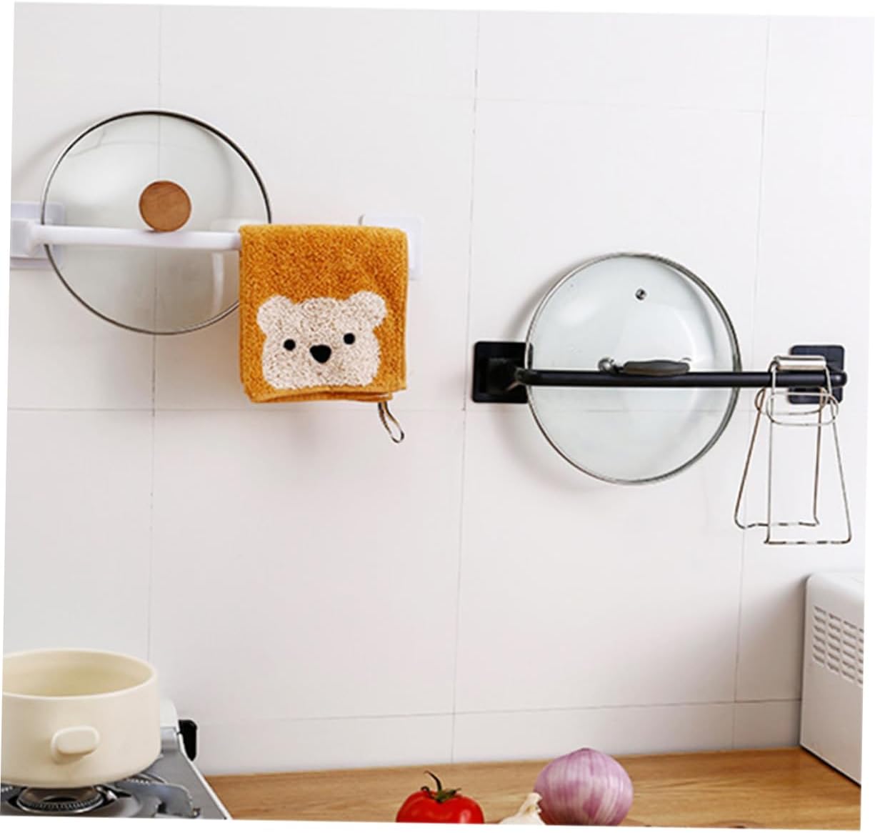 OSALADI Toallero autoadhesivo para toallas de pared, 2 piezas, soporte para toallas de pared, bata negra, toallero de plástico, estante de