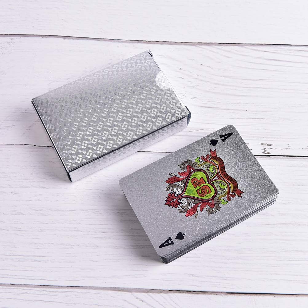 EAY – Cartas de juego de plástico impermeable, naipe de póker de lujo, lámina plateada textura de diamante y tamaño estándar 52 + 2 de póker