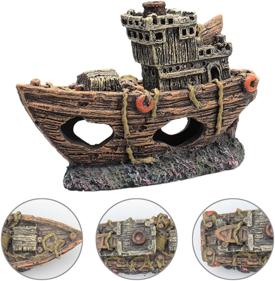 Artesanía de resina 1 pieza de mini barco pirata simulado para naufragio, cueva de peces, decoración de peces, cueva, naufragio, ocultación,