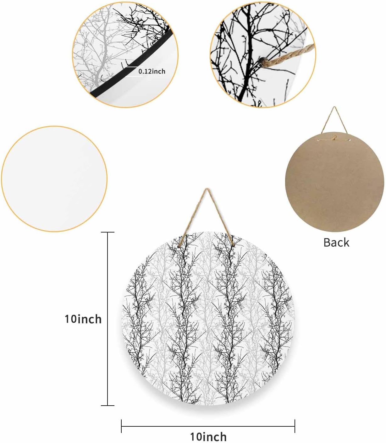 Welcome Sign for Front Door Decoration, Black Twig Grey Tree Branch Farmhouse 10 Inch Wreaths Hanging Sign Plaque Holiday Decor for Porch Garden