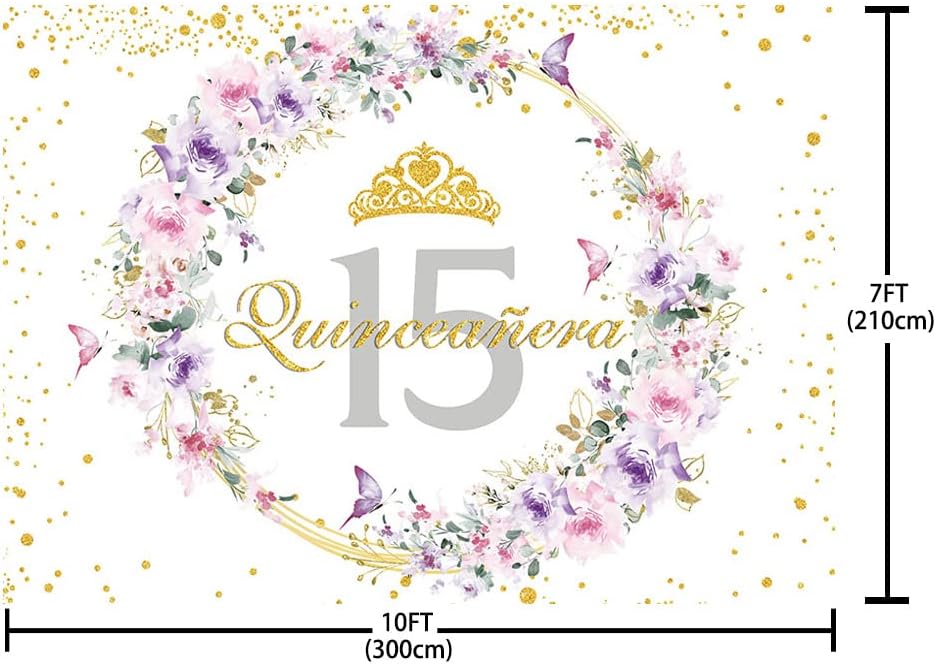 SENDY Telón de fondo de quinceañera de 10 x 7 pies para niña, México, 15 años, suministros de fiesta de cumpleaños para niñas, fondos de fotografía,