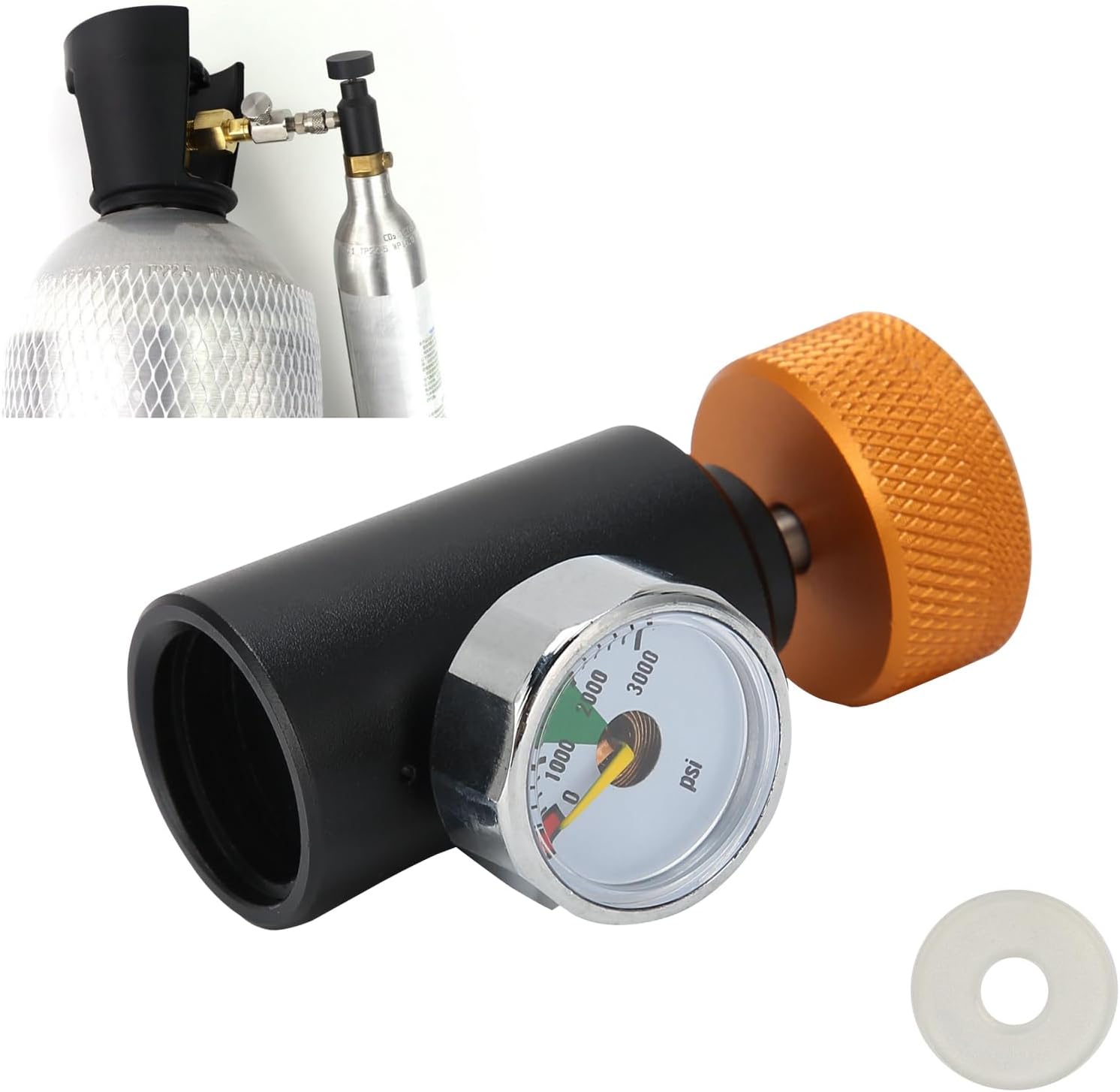 Pilipane Kit de conector de adaptador de recarga de tanque de CO2, adaptador de CO2 para fabricante de agua de corriente de soda con manómetro de