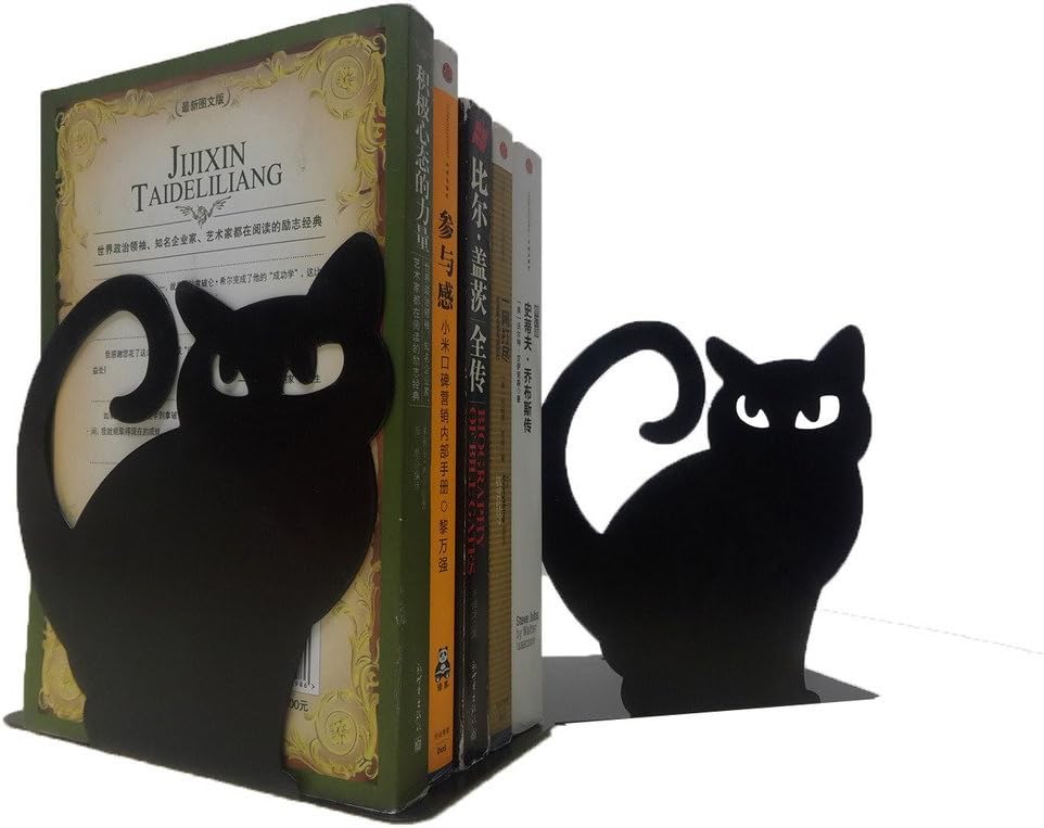 Winterworm Lindo y encantador gato persa antideslizante de hierro grueso sujetalibros organizador de libros para biblioteca, escuela, oficina,