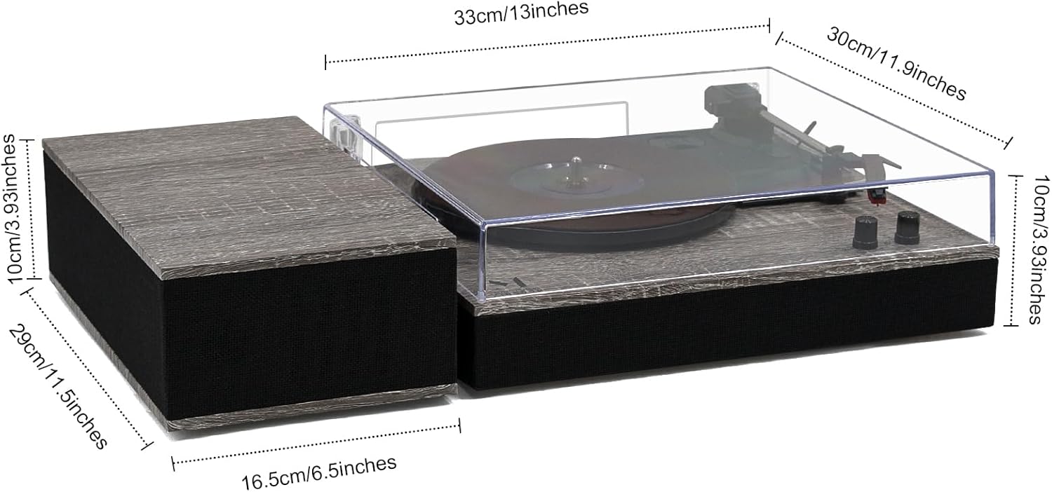MPK – Tocadiscos Bluetooth, sistema de alta fidelidad con altavoces de estantería, tocadiscos de vinilo de 3 velocidades con transmisión por correa