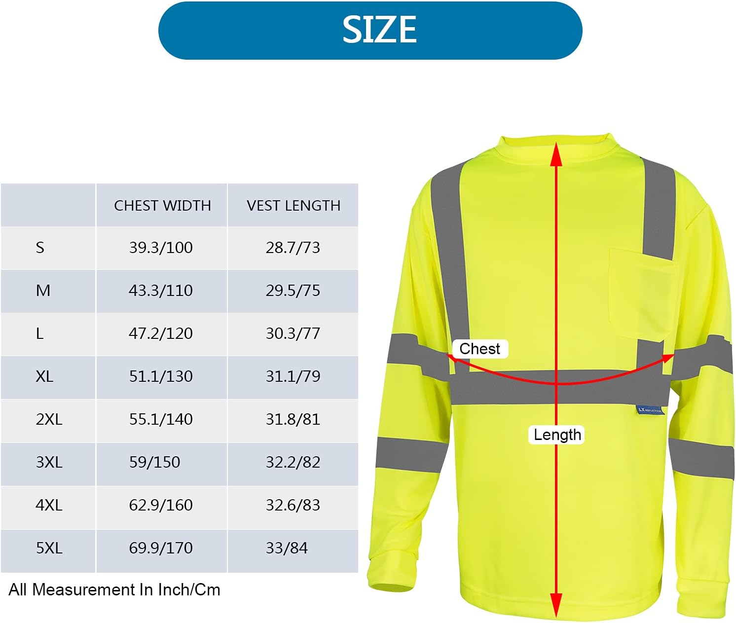 Camiseta de seguridad de manga larga de alta visibilidad, reflectante, transpirable, para trabajo, almacén, construcción, clase 3