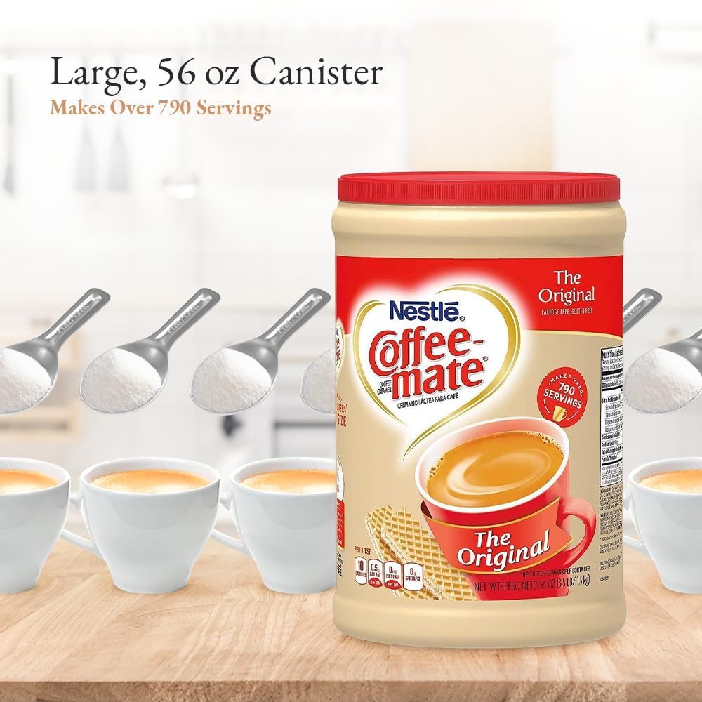 Coffee mate – Crema en polvo original, recipiente de 56 onzas con cucharas medidoras de acero inoxidable Doomi