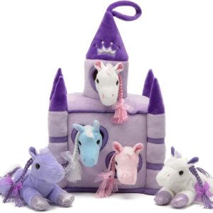 Unipak Castillo de peluche de 12 pulgadas, 5 animales de peluche en un castillo (castillo de lavanda púrpura caballos) Unipak Castillo de peluche de 12 pulgadas, 5 animales de peluche en un castillo (castillo de lavanda púrpura caballos)