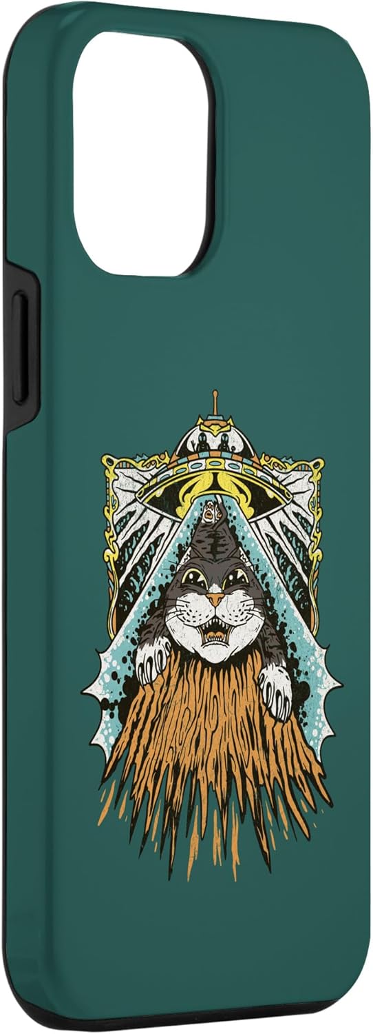 Funda retro para iPhone 13 Pro Max Alien Abduction Cat Funny Kitty Outer Space Aliens