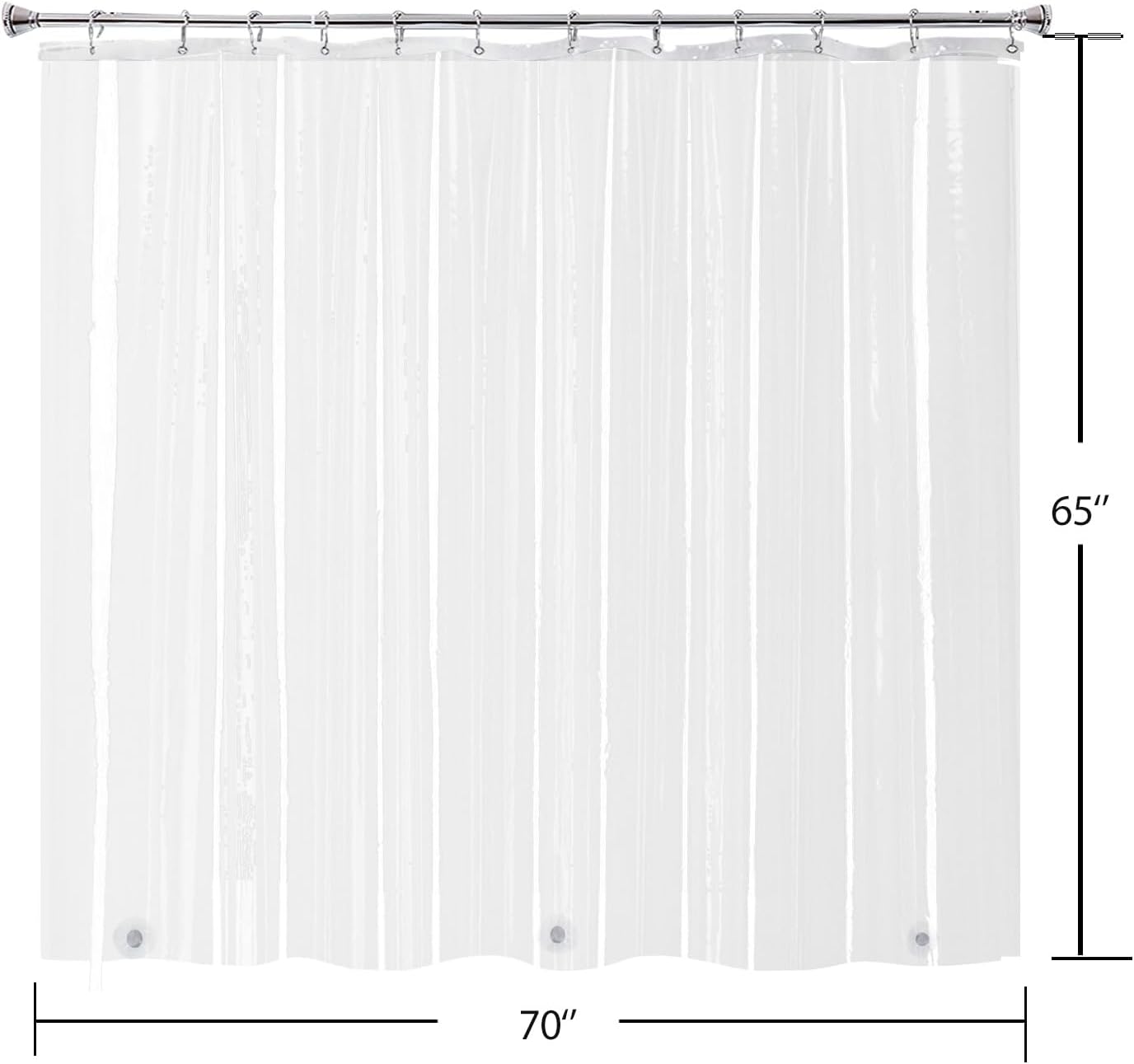 YISURE Cortina de ducha corta transparente de 65 pulgadas, vinilo Peva impermeable, juego de cortinas de ducha con 3 imanes pesados de 70 x 65