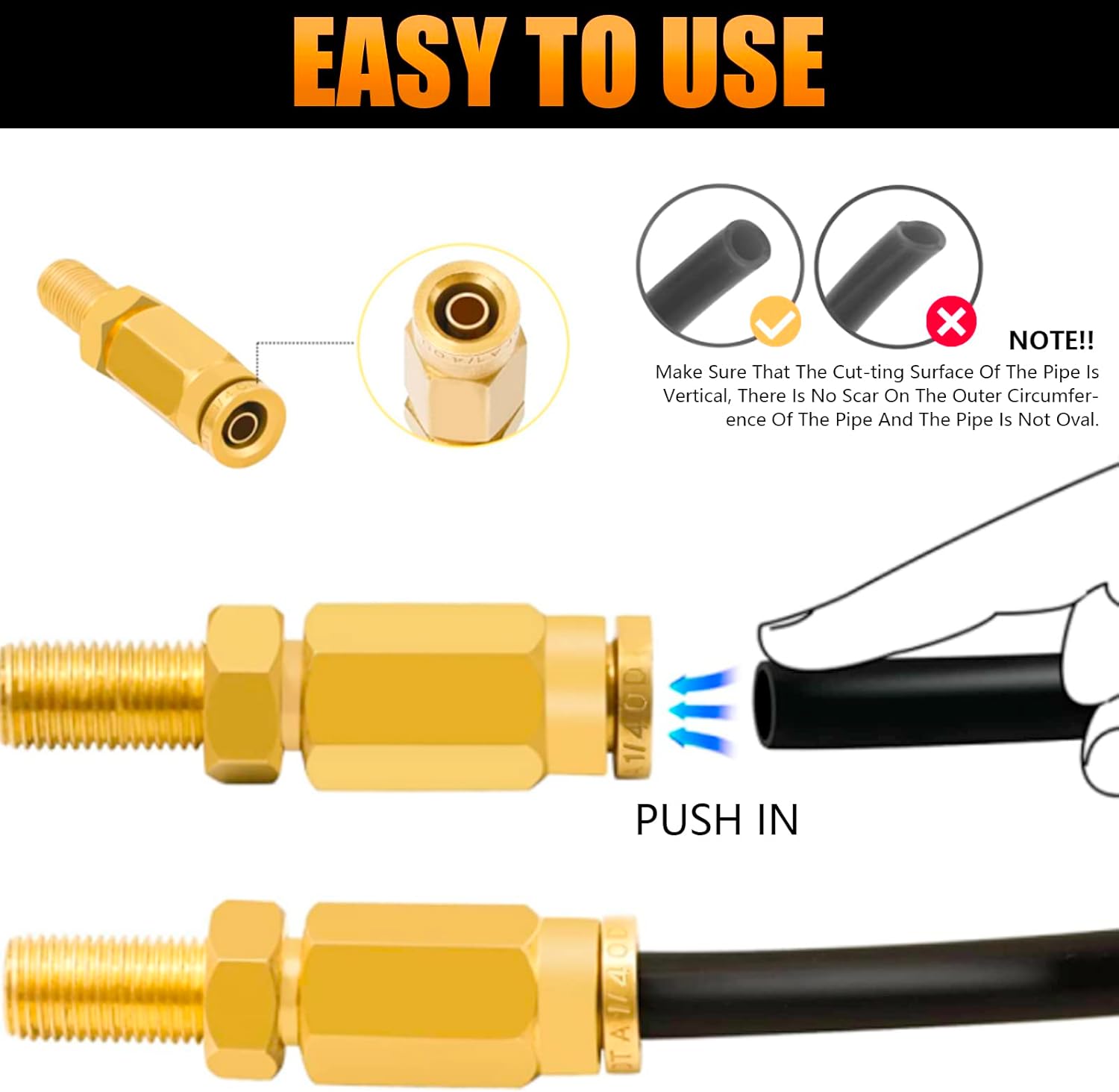 Adaptador de válvula Schrader de inflado de aire de 14 de pulgada con empuje para conectar (aprobado por DOT) para tubería de línea de aire de 14