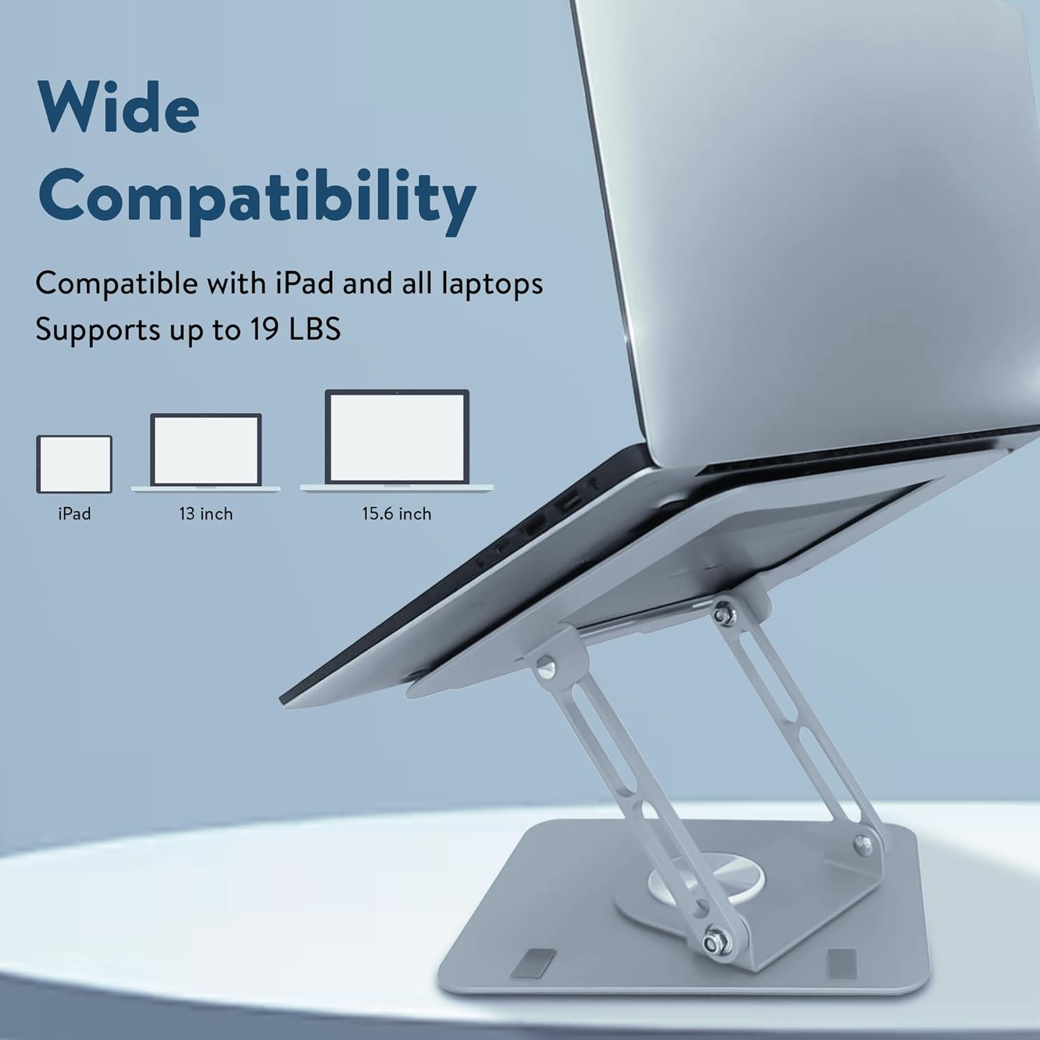 Soporte giratorio para computadora portátil para escritorio, soporte ajustable para laptop con rotación de 360, elevar la inclinación enfría la