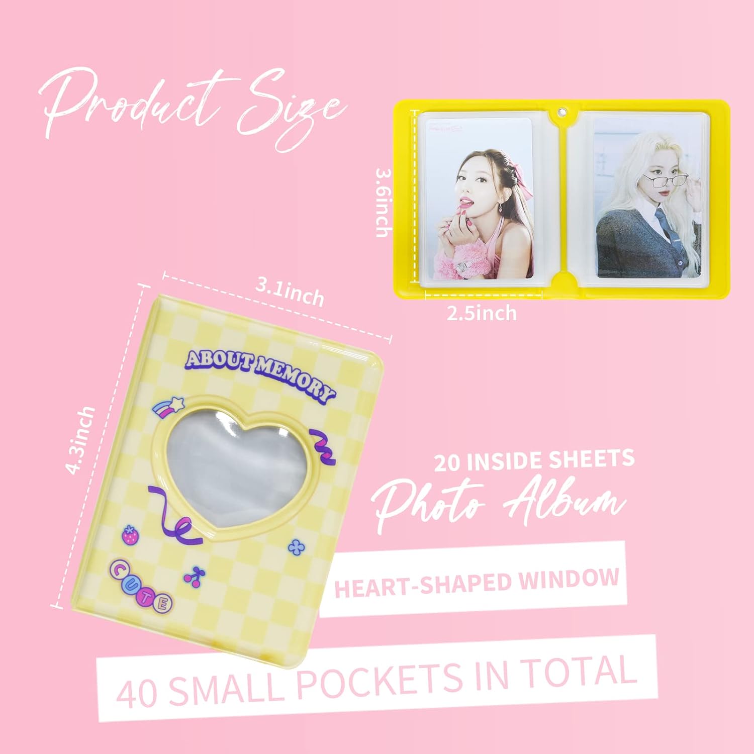 Carpeta para tarjetas fotográficas de 3 pulgadas, con diseño de corazón hueco, álbum de fotos, soporte para tarjetas Kpop con colgante, 40 bolsillos