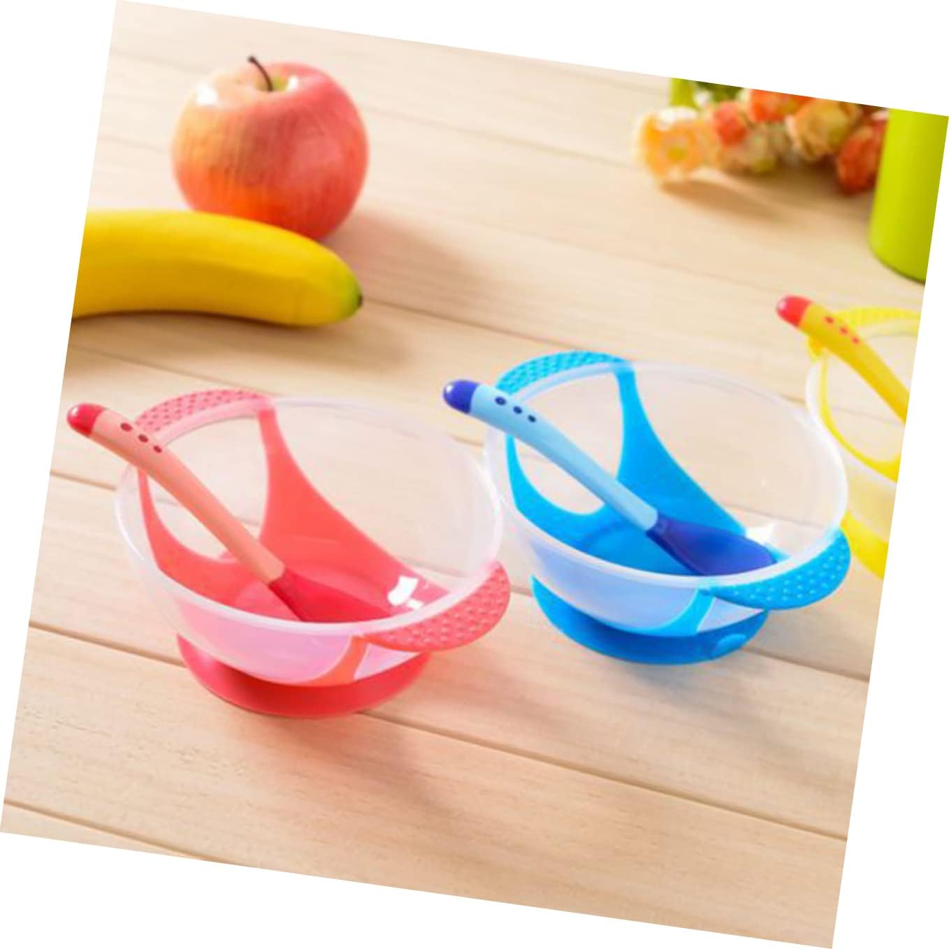 Kisangel Ventosa Vajilla Detección Temperatura Silicona Cambio De Color De Alimentación Taza Al Azar Cuchara De Succión Cubiertos Resistente Tazón