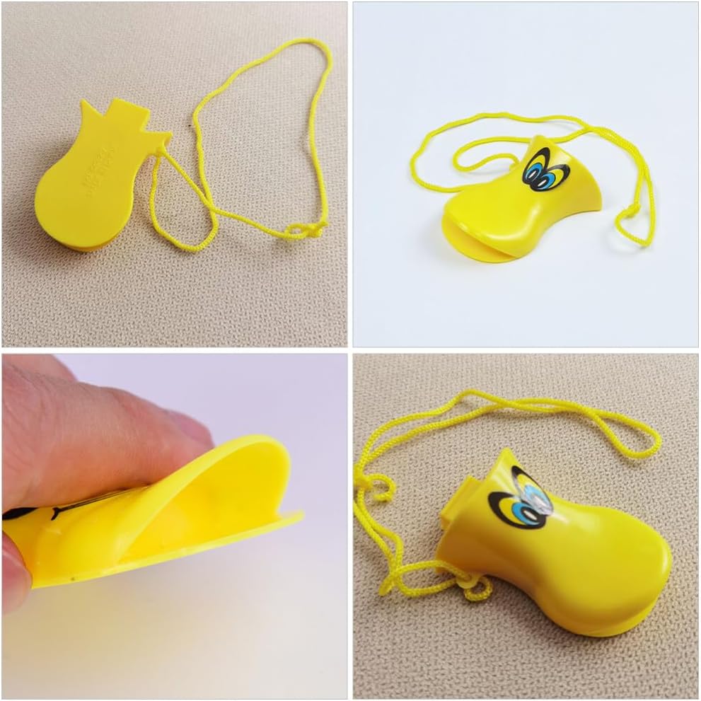 SAFIGLE 10 silbatos de plástico con pico de pato, silbato de pato pequeño con cordón para regalos de fiesta de Navidad, rellenos divertidos de