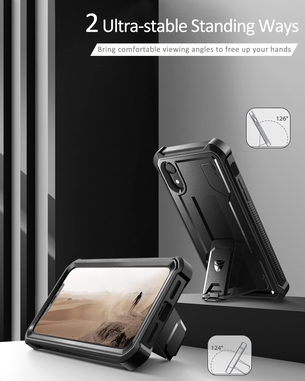 Dexnor Funda para iPhone XR, Protector de pantalla y soporte integrados Protección de grado militar resistente a prueba de golpes para iPhone XR,