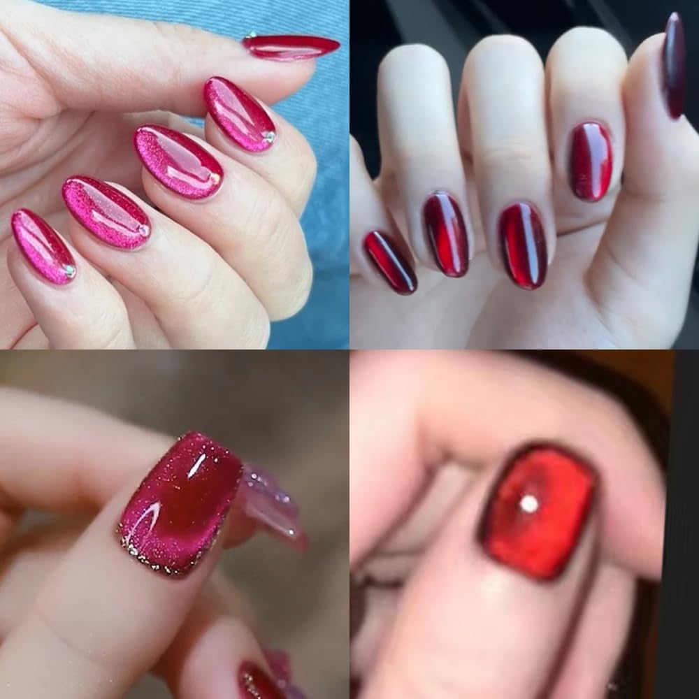 Esmalte de gel magnético Cat Eye (A04-rojo oscuro y rosa oscuro)