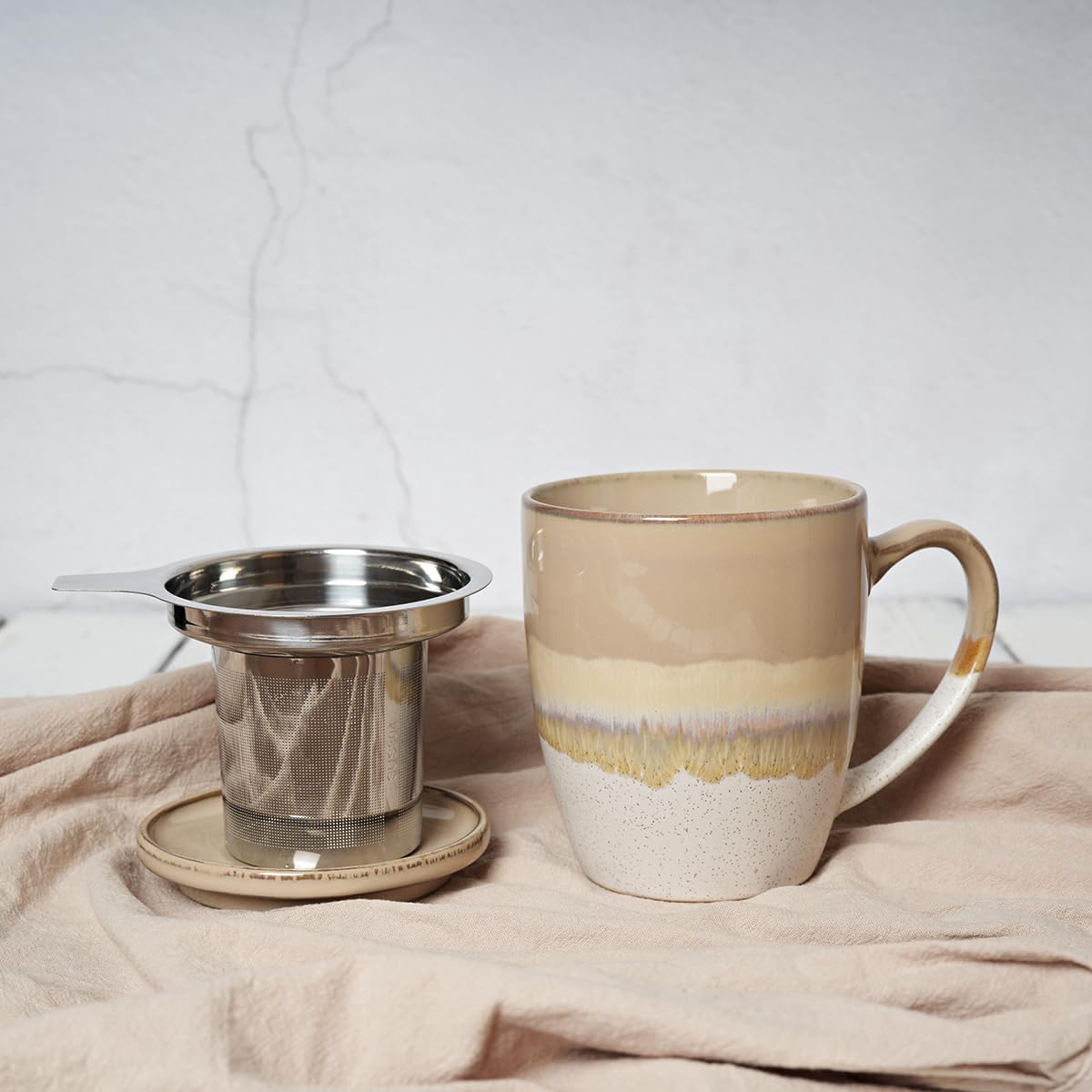 Bosmarlin Taza de té de cerámica con infusor y tapa, 16 onzas, 5 colores a elegir, apta para lavavajillas y microondas, esmalte reactivo, taza de té