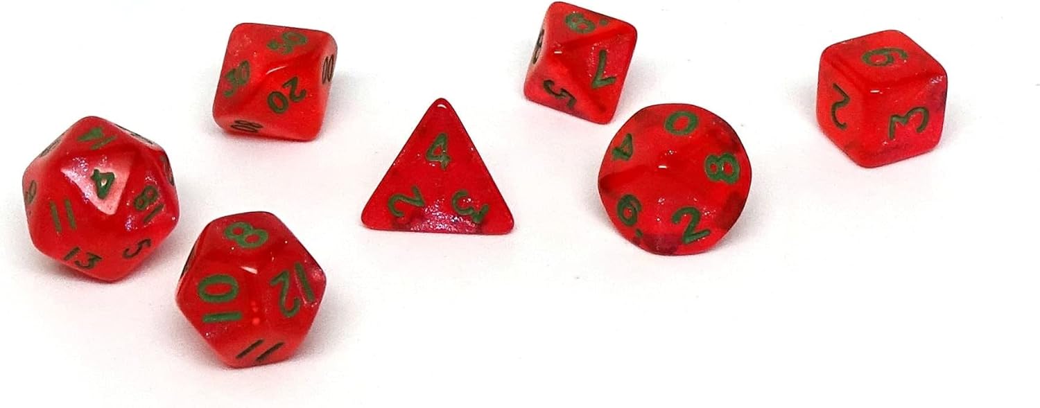 Mini colección de dados poliédricos de 0.394 pulgadas, incluye una D20, D12, D10, D8, D6, D4 y D00 (sandía)