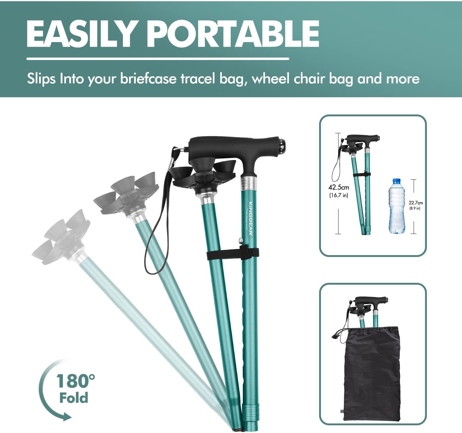 KINGGEAR Bastón de caminar para mujeres y hombres, ligero y resistente, bastón para caminar con pie autónomo, bastón grande de base cuádruple para