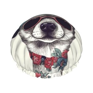 Gorro de ducha reutilizable para mujer, de pelo largo, doble capa, impermeable, para chihuahua, sombrero de ducha elástico, protector de pelo para Gorro de ducha reutilizable para mujer, de pelo largo, doble capa, impermeable, para chihuahua, sombrero de ducha elástico, protector de pelo para