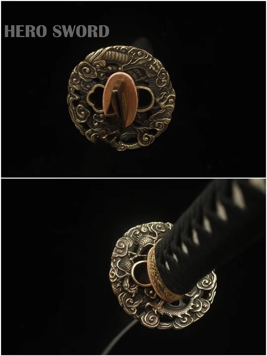 HERO SWORD Katana del Rey Dragón de acero de Damasco forjado a mano, espiga completa, espada samurái real afilada, auténtica arma japonesa,