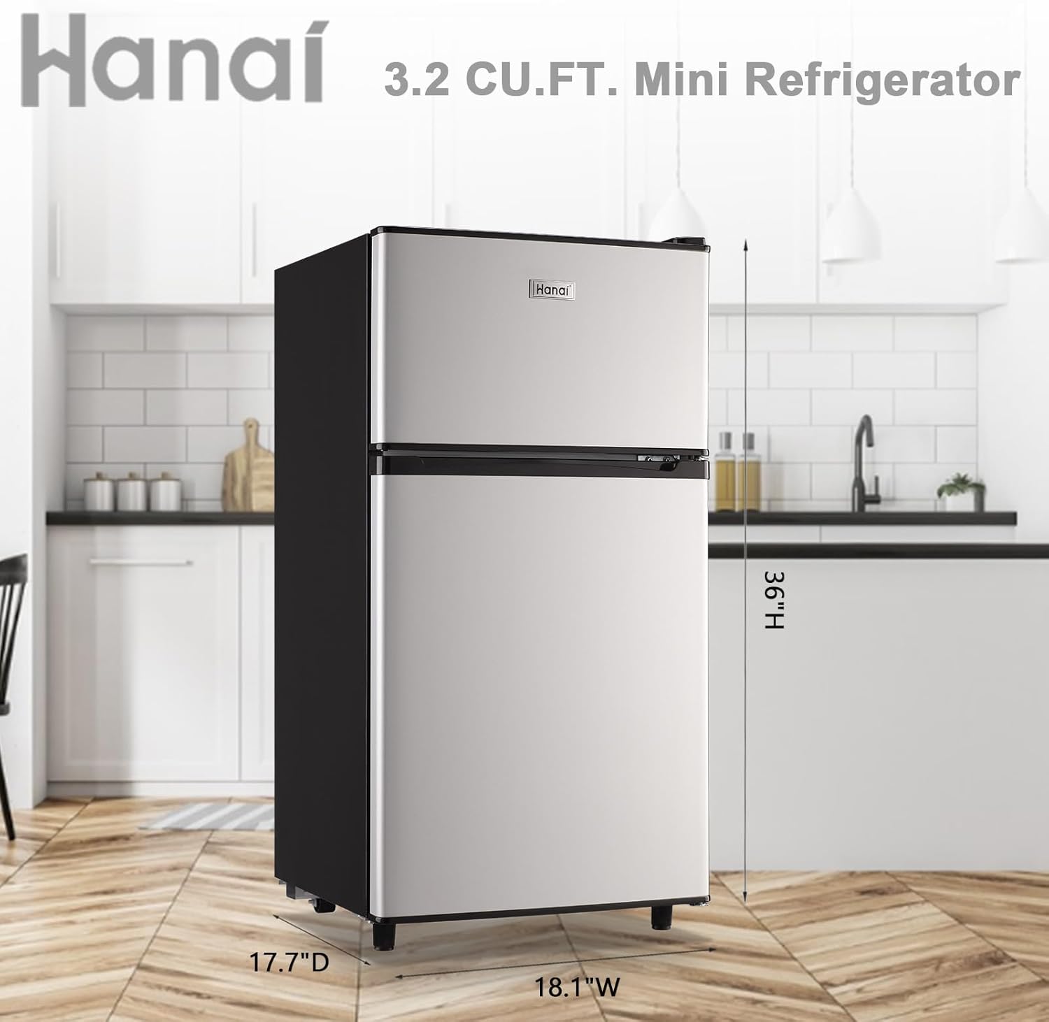 WANAI Refrigerador compacto de 3.5 pies cúbicos, refrigerador clásico retro de 2 puertas, mini refrigerador ajustable con estantes de vidrio