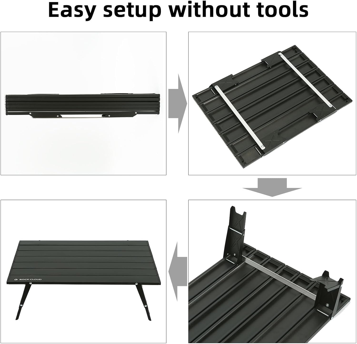ROCK CLOUD Mesa de playa plegable y compacta ultraligera de dos alturas de aluminio ajustable Mini mesa de camping portátil (negro – grande)