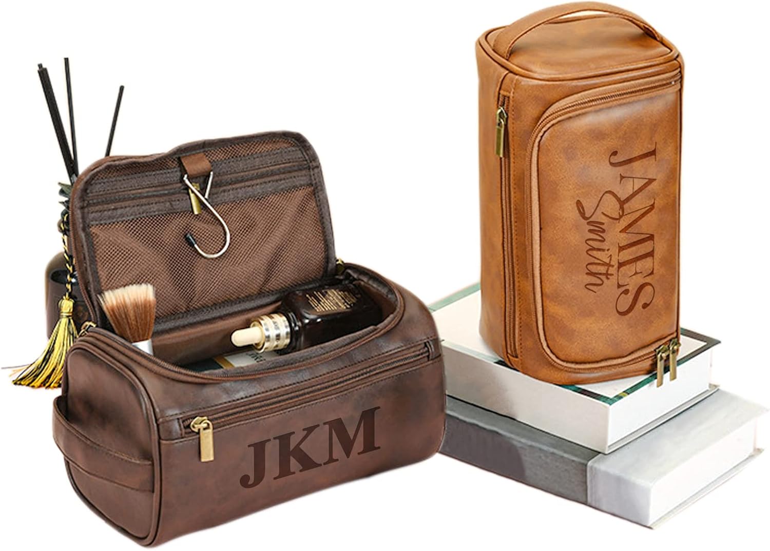 Neceser de cuero personalizado para hombres, graba tus iniciales de nombre, kit de afeitado personalizado para padrinos de boda, padrino de boda,
